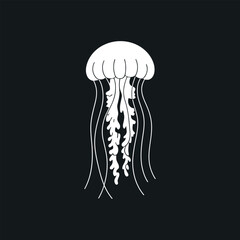 Simple black and white illustration of a jellyfish