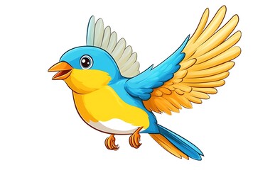 Obraz premium Vibrant Blue and Yellow Bird in Flight Cartoon Illustration