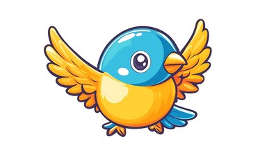 Adorable Cartoon Bird Illustration  Cheerful Blue and Yellow Bird Design