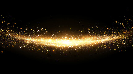 Glowing Gold Horizon Sparkle on Black - Elegant Light Wave Effect