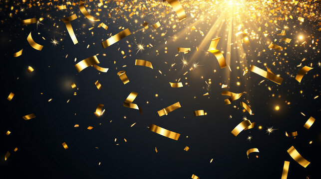 Gold Confetti Explosion on Dark Background - Celebration and Party Theme