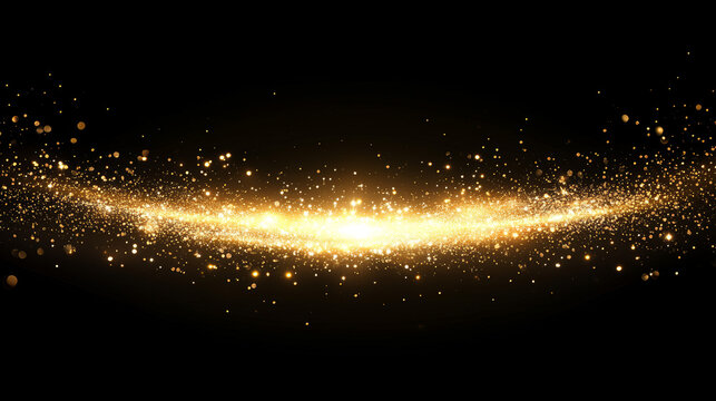Glowing Gold Horizon Sparkle on Black - Elegant Light Wave Effect