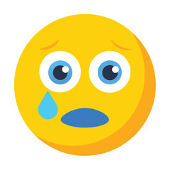 Fototapeta premium Depressed Yellow Smiley Face with Tear, Expressing Sadness and Emotional Vulnerability