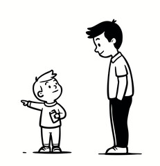 Father and Son Conversation – Black and White Vector Illustration