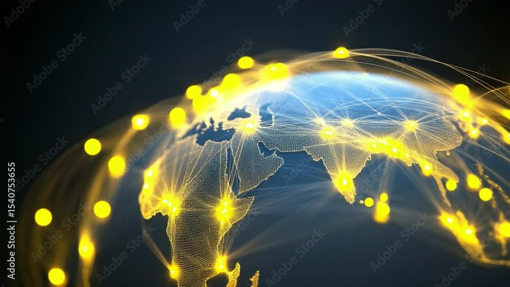 Poster Global Network: A captivating image of planet earth intertwined with illuminated connections, showcasing a dynamic network of communication and data exchange. Representing interconnectedness.