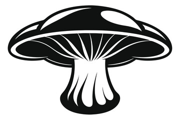 Simple Black Mushroom Illustration Detailed Cap, Gills, and Stem Depicted with Lines