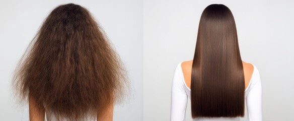 The striking transformation of hair from frizzy to sleek and smooth.