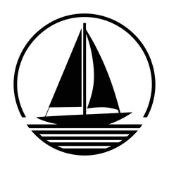 Fototapeta premium Sailboat in circle silhouette isolated on white background