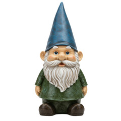 Garden gnome with blue hat and green coat isolated