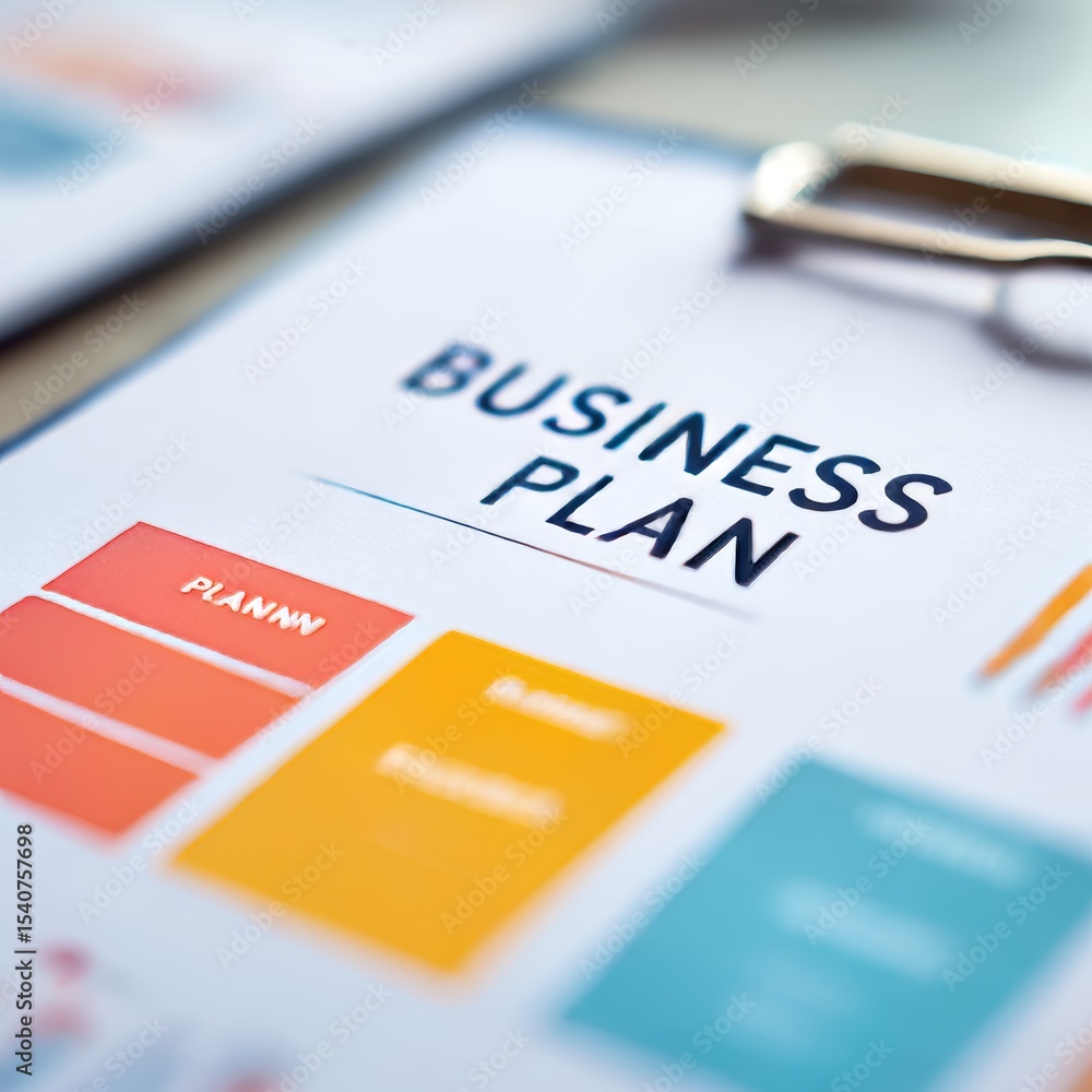 Poster infographic of business model canvas. colorful strip and tab with element on white paper.
