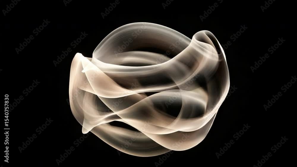 Poster Abstract Smoke Orb: A mesmerizing swirl of wispy smoke forms a spherical shape, creating a dynamic interplay of light and shadow against a stark black background, representing mystery and transience.