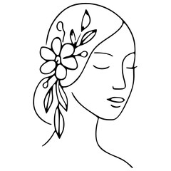 Female Face with Flowers and Leaves