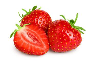 Strawberry half isolated on white background. Fresh berry with depth of field