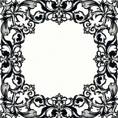 Intricate black & white floral frame Baroque, Victorian, scroll, filigree, tattoo, vector , victorian, engraved