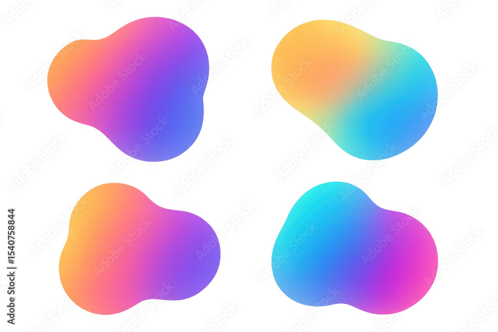 Poster four colorful abstract shapes with gradient colors on a transparent background, perfect for modern a