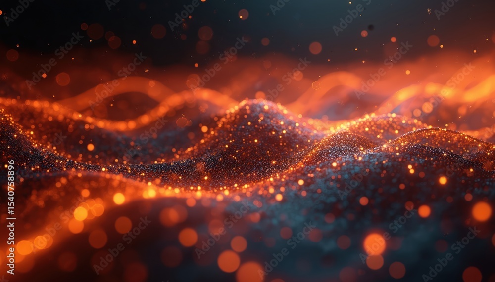 Poster abstract digital matrix flow, orange data streams on dark background. dynamic, energetic digital lan