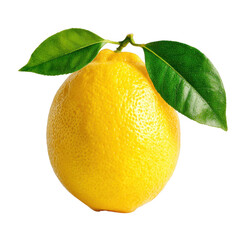 Single lemon with leaves isolated on transparent background
