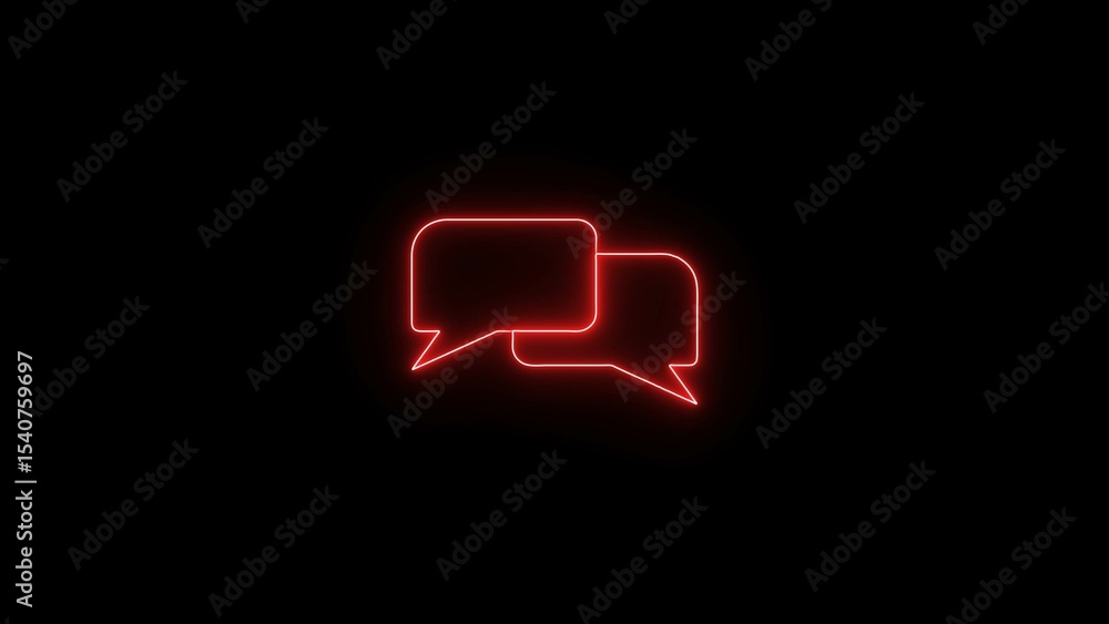 Poster glowing red neon speech bubbles against a black backdrop representing communication messaging dialog