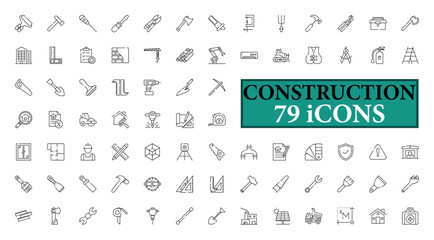 CONSTRUCTION icon collection, with editable stroke. CONSTRUCTION thin line icon set. Vector illustration.