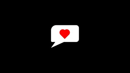 Love chat icon against a solid black background illustrating communication, social media interaction, and digital messaging in a minimalist style.