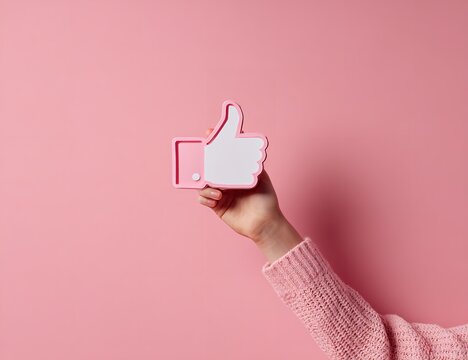 Showing appreciation with a pink like symbol embodying approval and endorsement against a soft