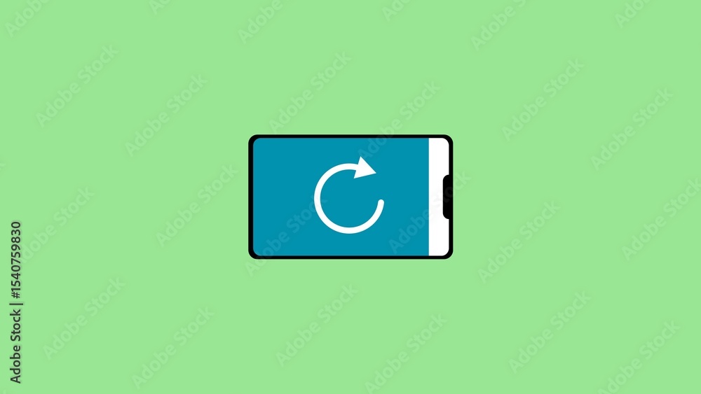 Poster smartphone screen displaying refresh icon on a green background represents application update proces