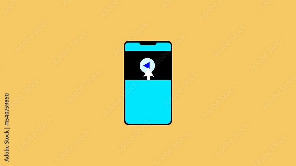 Poster minimalist smartphone icon depicting a play button within a circle and cursor symbolizing video play