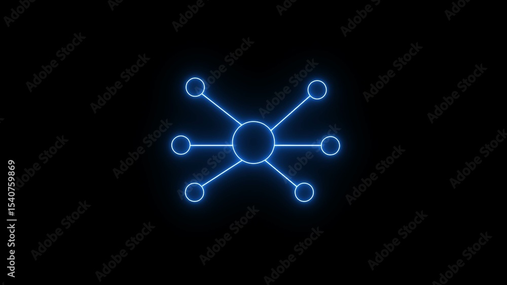 Poster neon blue network connection symbol on a black background representing digital connectivity data sha
