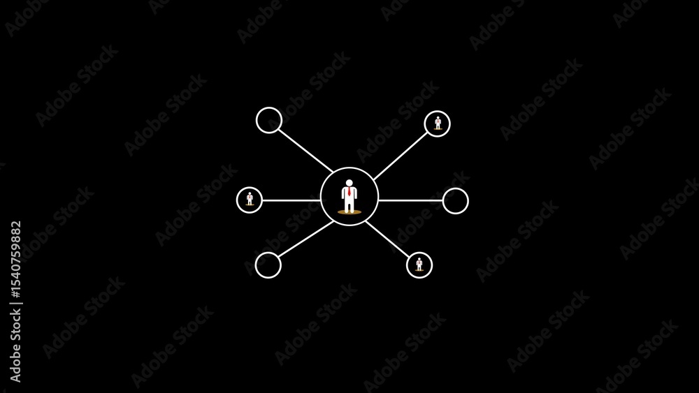 Poster an illustration depicting a business network with connections between individuals represented by cir