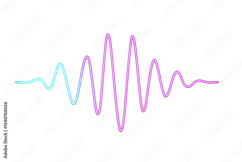 Poster colorful neon sound wave pulsating, displaying audio frequency dynamics against transparent backdrop