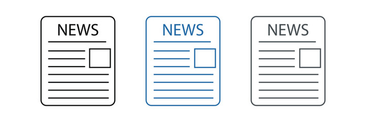 Newspaper icon outline collection in black and on white background. Newspaper icon flat.