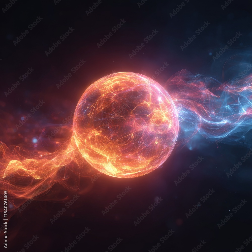 Aufkleber abstract colored bright glowing background with a sphere core atom energy burning ball circle made o