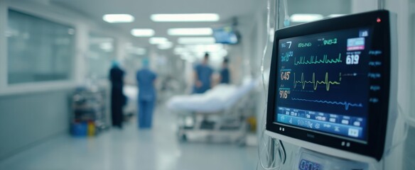 The advanced patient monitor in a busy hospital environment showcasing critical care.