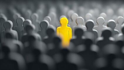 Fototapeta premium Standing out A bold yellow figure amidst a crowd of grey representing individuality and unique