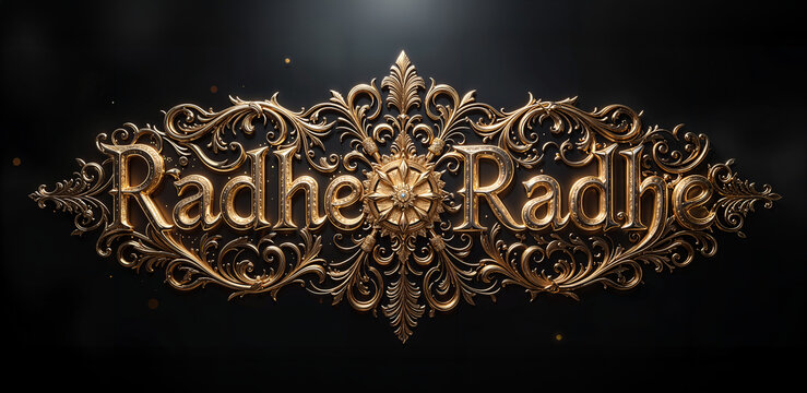 Radhe Radhe 3d Vintage Gold Black Logo For Temple 