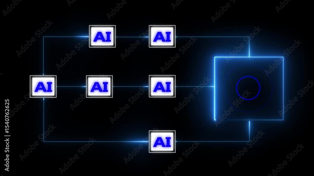 Aufkleber ai tools or neon box. multi function for agentic ai technology motion background. multi agent ai sys