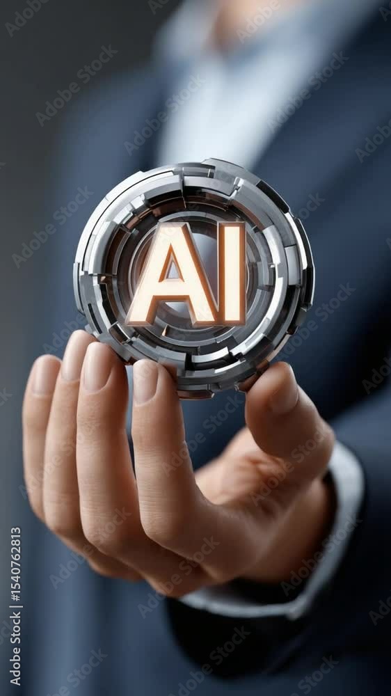 Poster embracing the future: a close-up of a sophisticated metallic sphere emblazoned with the letters 