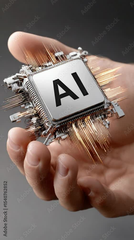 Aufkleber ai chip in hand: a close-up shot showcasing an artificial intelligence (ai) microchip, held delicate