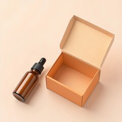 Amber Dropper Bottle with Open Box &ndash; Cosmetic Packaging Mockup