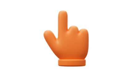 An orange hand with the index finger pointing up isolated on a black background in a 3d rendering