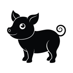 Naklejka premium Cute piglet silhouette with curly tail in farmyard theme silhouette illustration