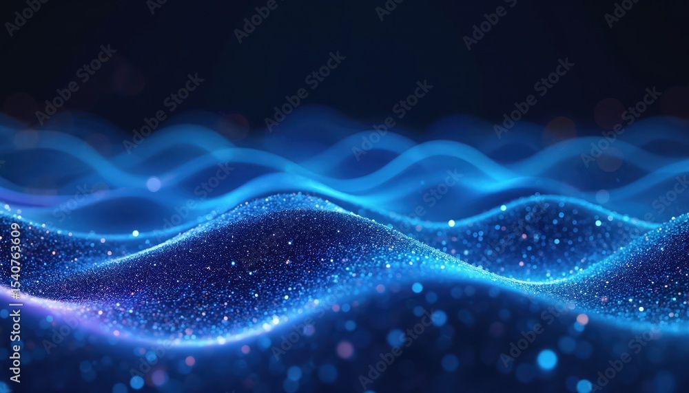 Aufkleber abstract digital illustration depicts blue glowing waves. represents virtual reality tech network, d