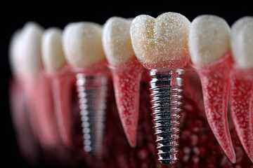 Dental implantation, teeth with implant screw, 3d illustration.