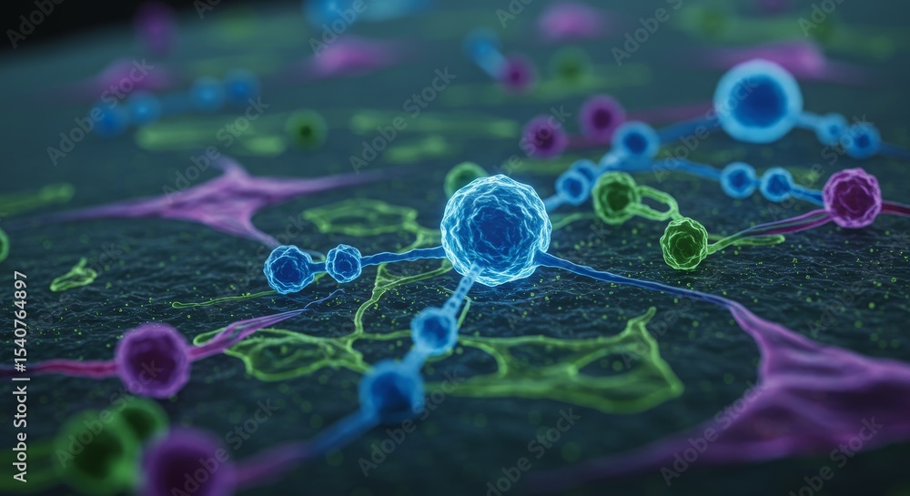 Poster microscopic cellular network - close-up view of a vibrant microscopic cellular network, showcasing i