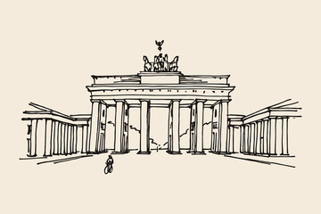 Brandenburg Gate front view hand drawn sketch vector illustration © Victoria