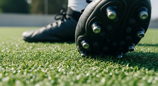 Close-up of Soccer Cleats on Artificial Turf Revealing the Studs Ready for Action Conveying Preparation Energy and Determination - Powered by Adobe