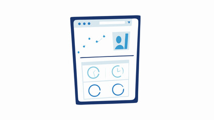 Illustration of a tablet displaying charts, graphs, and user profile information clearly visible
