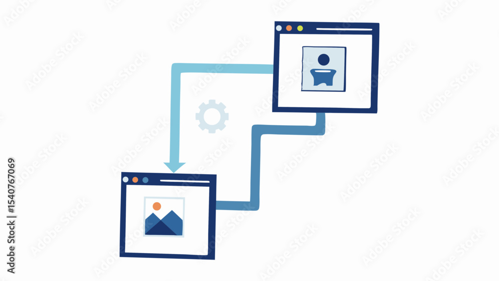 Poster data flow illustration showing a profile picture and image transfer between two screens design