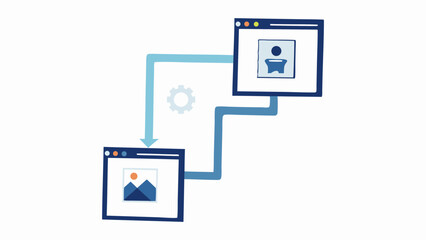 Data flow illustration showing a profile picture and image transfer between two screens design