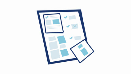 Illustration of a clipboard with documents and checkmarks showing task completion and approval status